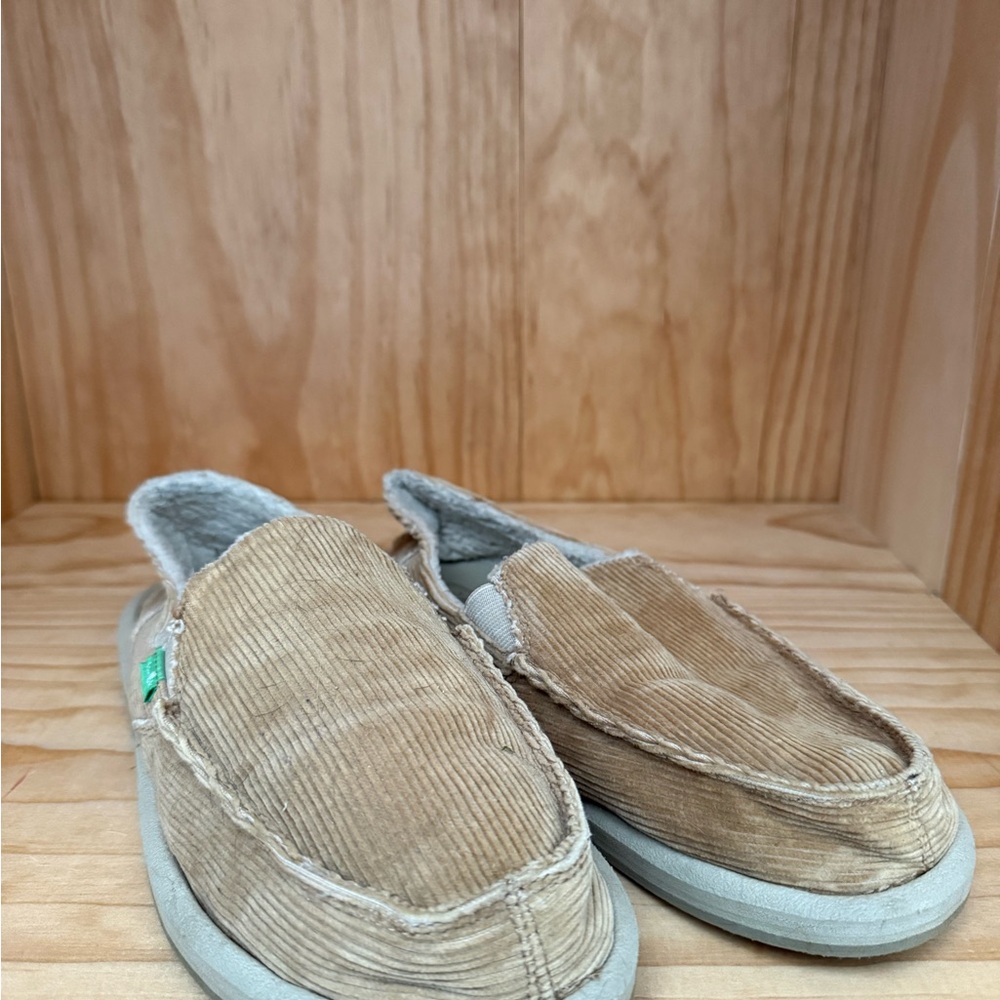 Sanuk Corduroy Tan Slip-On Loafers